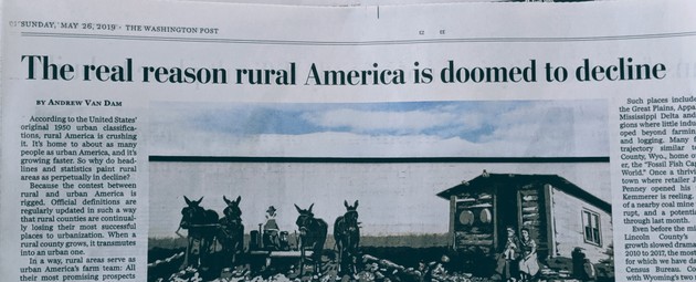 The article in the Sunday business section with the title "The real reason rural America is doomed to decline."