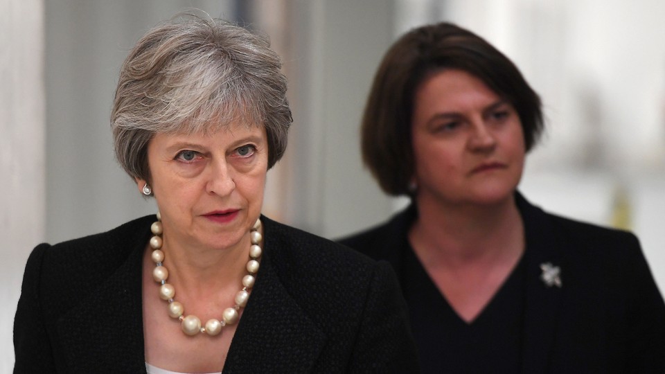 British Prime Minister Theresa May and Arlene Foster, the leader of the Northern Irish Democratic Unionist Party