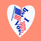 Illustration of broken-heart-shaped "I voted" sticker