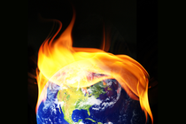 A photo-illustration of the Earth with flames in the shape of Donald Trump's hair.
