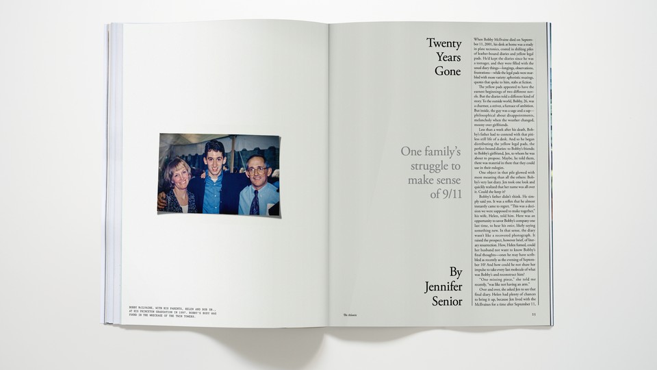 Photo of magazine open to Jennifer Senior's cover story "Twenty Years Gone"