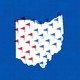 An illustration featuring a map of Ohio with red and blue flags