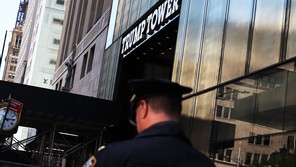 An NYPD officer on duty outside Trump Tower in Manhattan