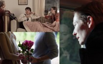 Photo collage of stills from Joanna Hogg's films, featuring Tilda Swinton and Honor Swinton Byrne