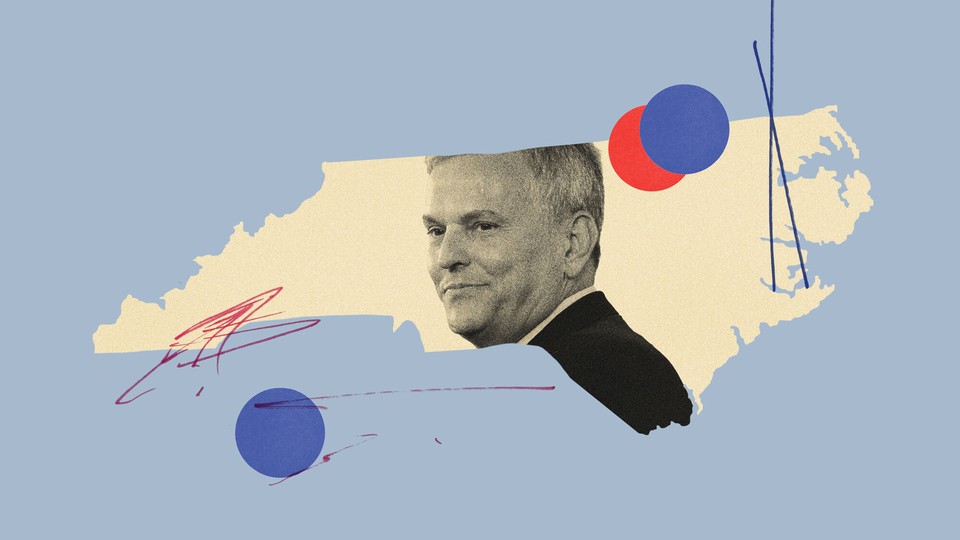 An illustration showing Josh Stein in front of North Carolina