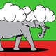 An illustration of an elephant walking around with clouds covering its head.