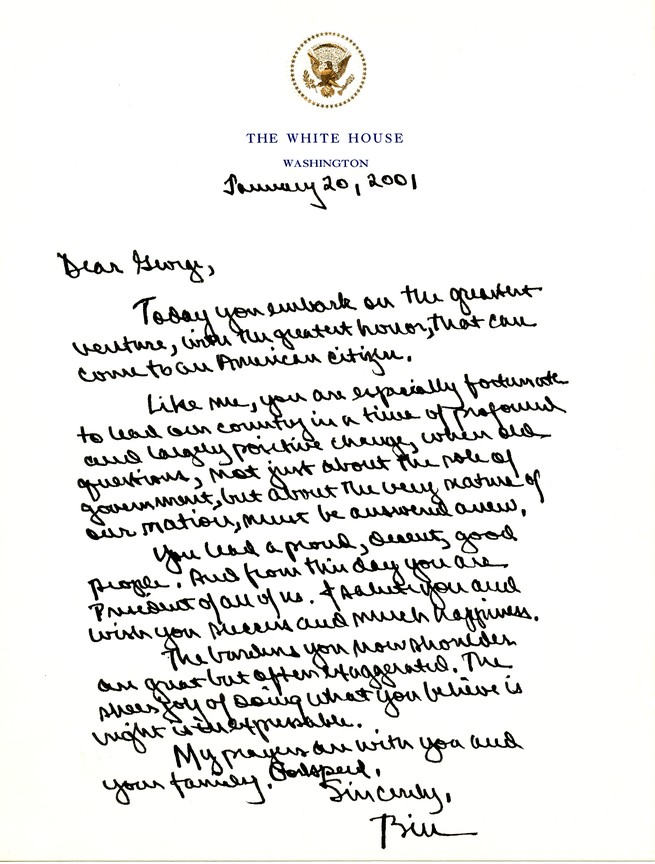 Note from Bill Clinton to Bush
