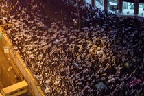 An aerial view of people protesting in Tel Aviv on March 25