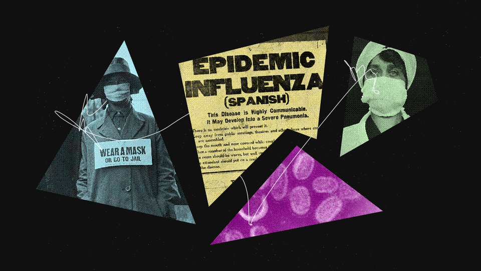 A photo collage of images from the 1918 influenza pandemic