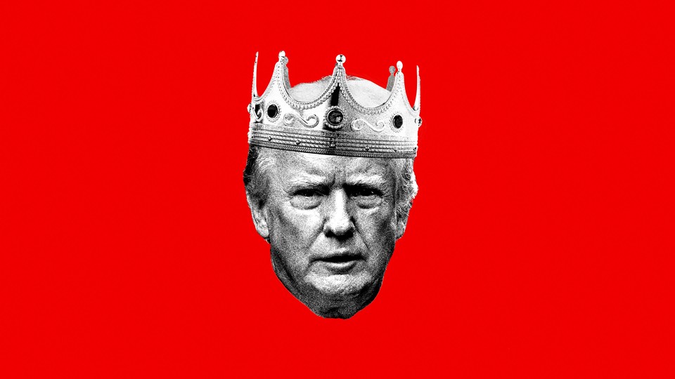 Trump with a crown over red background