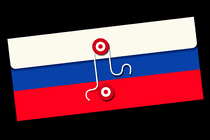 A manila envelope in the colors of the Russian flag.
