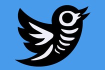 An illustration of the Twitter bird logo with its skeleton visible