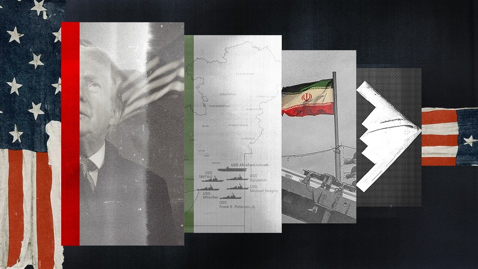 A photo collage shows Trump alongside American and Iranian flags and maps.