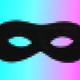 A pixilated image of a mask on a color-gradient background