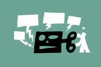 An illustration of a stick figure turning the key to a robot