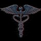 pixellated Caduceus symbol on a computer screen