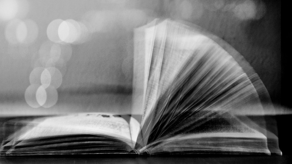 An open book with its pages fanning out