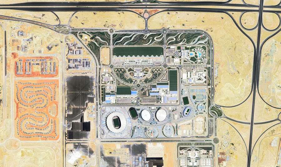 A satellite view of a large new sports complex
