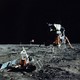 A photograph of the astronaut Buzz Aldrin on the moon