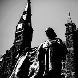 A black-and-white photo of Georgetown's campus