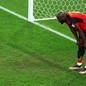 Belgium striker Romelu Lukaku reacts after missing a goal against Croatia