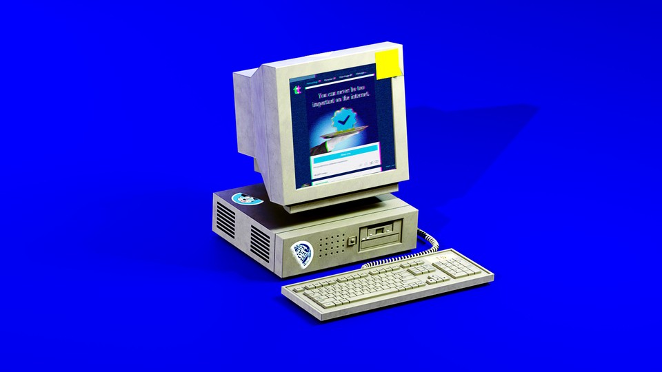 An illustration of an old computer displaying Tumblr's homepage