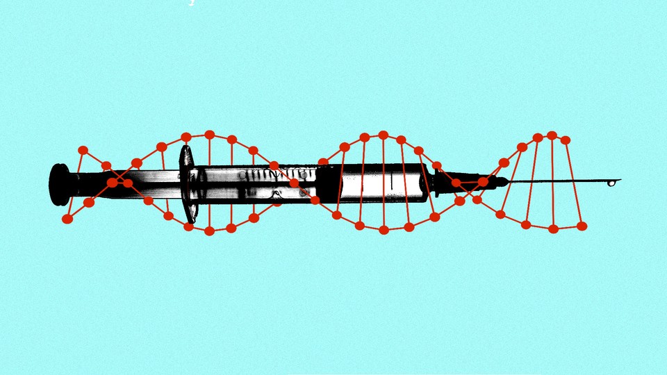 DNA helix circling a needle