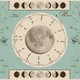 An antique-style chart of moon phases, set on a light-blue background