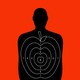 An illustration of target practice for a shooting range with an apple design over it.