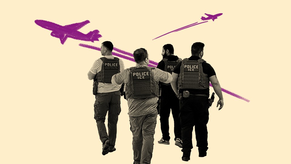 ICE guards with airplane doodles in the back