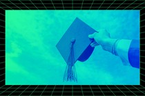 A hand holds a graduation cap