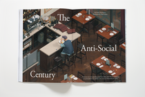 February 2025 Atlantic magazine open to the story “The Anti-Social Century,” by Derek Thompson