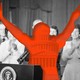 A cutout of Richard Nixon making V for Victory hands