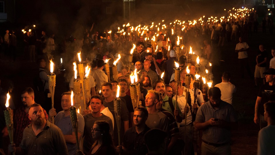 Protesters march in Charlottesville, Virginia. 
