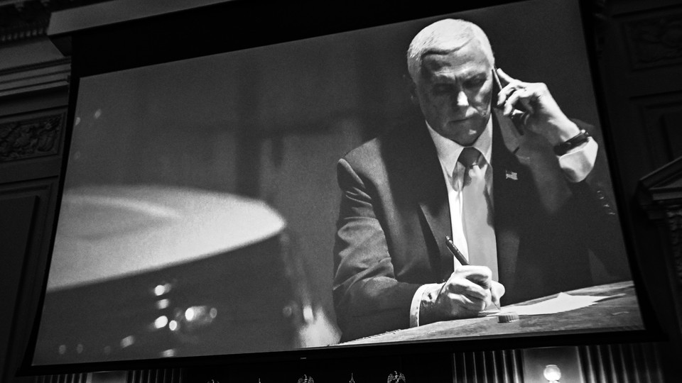 An image of Mike Pence shown during a January 6 hearing