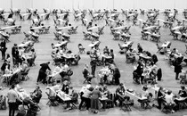 People receiving vaccines at a mass vaccination site in Seattle, Washington.