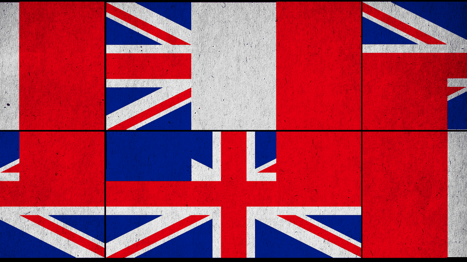 An illustrated collage of the British and French flags