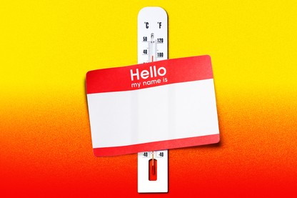Illustration of a thermometer wearing a "Hello, my name is" tag