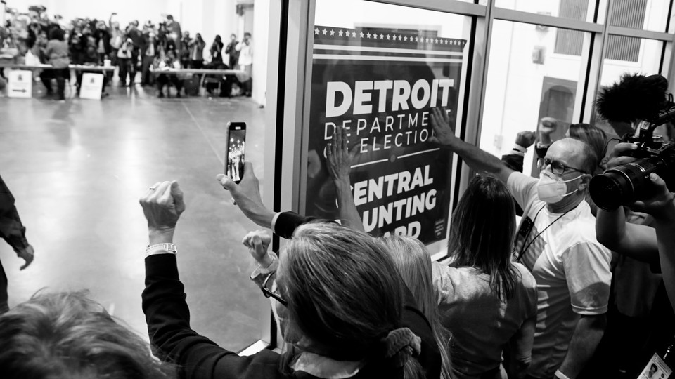 People protesting the 2020 presidential-election results in Detroit, Michigan