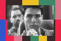 American actor Tom Cruise stares pensively into the camera on the set of the movie Top Gun, directed by Tony Scott.