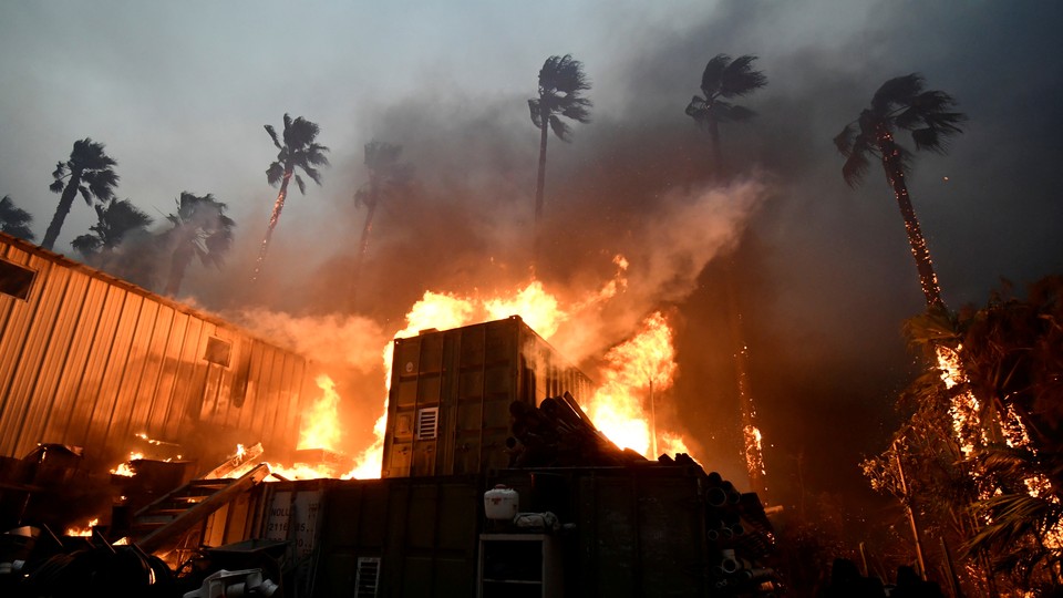 A home is engulfed in flames during the Woolsey Fire in Malibu, California on November 9, 2018.