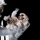 The astronaut Drew Morgan waves during a spacewalk.