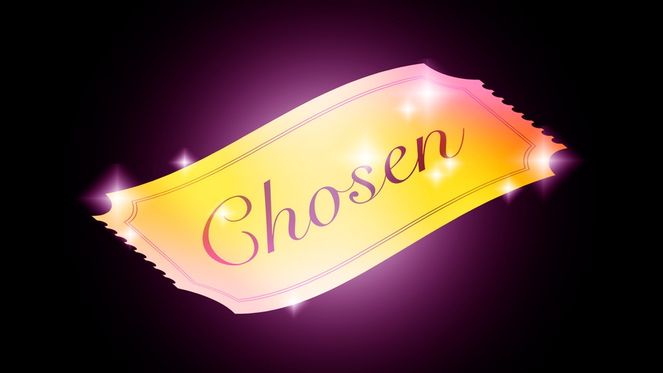 An illustration of a golden ticket that reads 'Chosen'