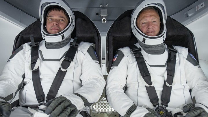 NASA astronauts Doug Hurley and Bob Behnken in the SpaceX capsule
