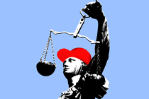 An illustration of a statue depicting justice wearing a red hat