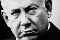 Close-up black-and-white picture of Benjamin Netanyahu