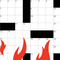 An illustration of crossword puzzle boxes with flames at the bottom.