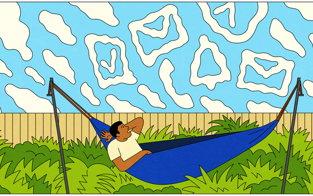 illustration of person in hammock with clouds shaped like inbox icons