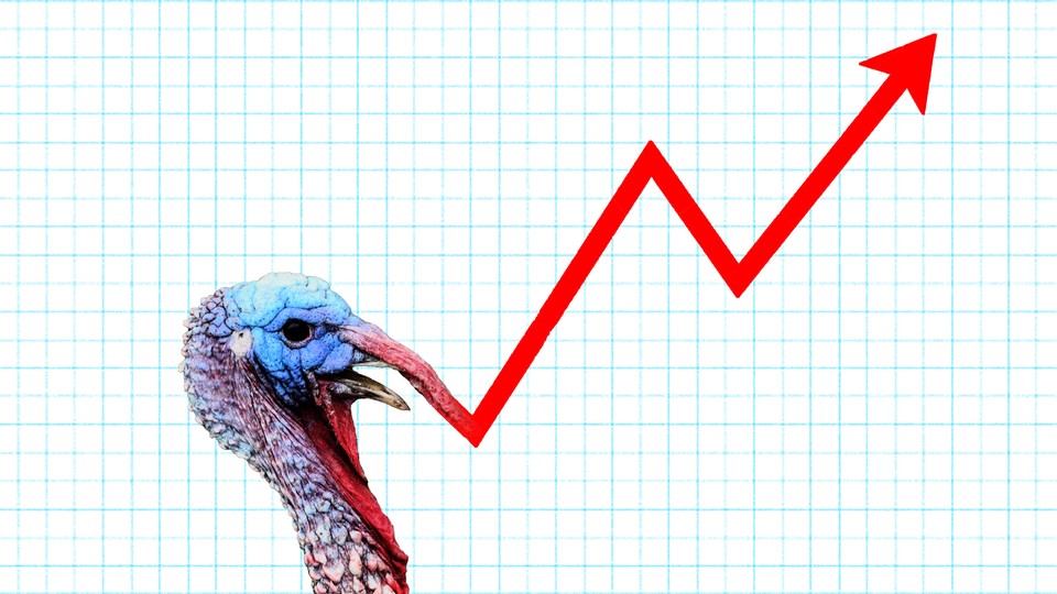 An illustration of a turkey and a line graph pointing upwards