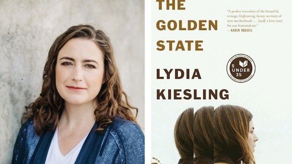 A photo of Lydia Kiesling and the cover of her new book, The Golden State